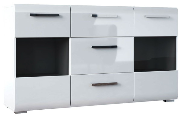 Комод Домино (3 ящ + 2 дв) со стеклом (белый глянец (Браво-мебель) )