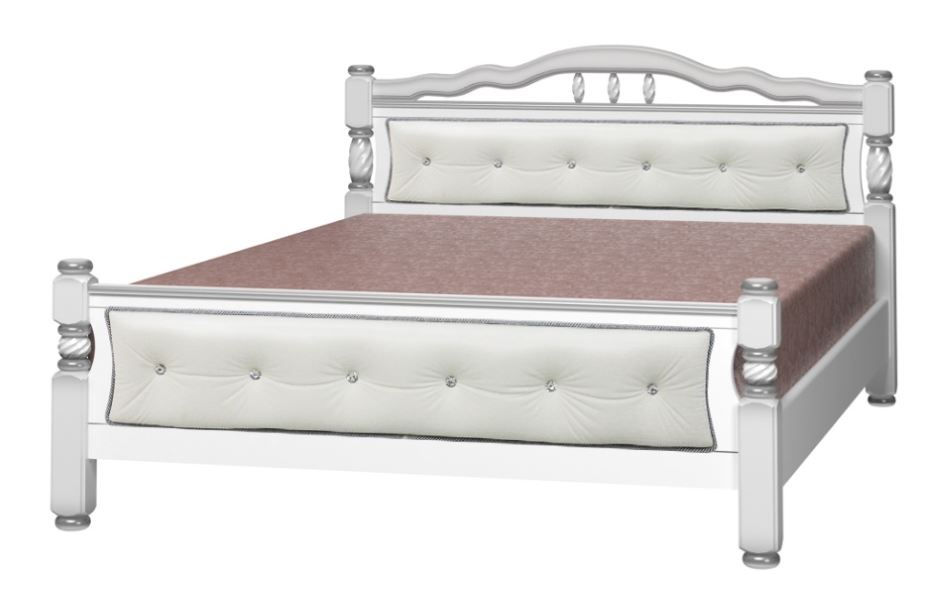 Фото Кровать двуспальная Карина-11 (СМ 140х200) с элементами светлой экокожи, без основания с универсальн от производителя Браво-мебель в Щёлкино по цене 22 910 ₽